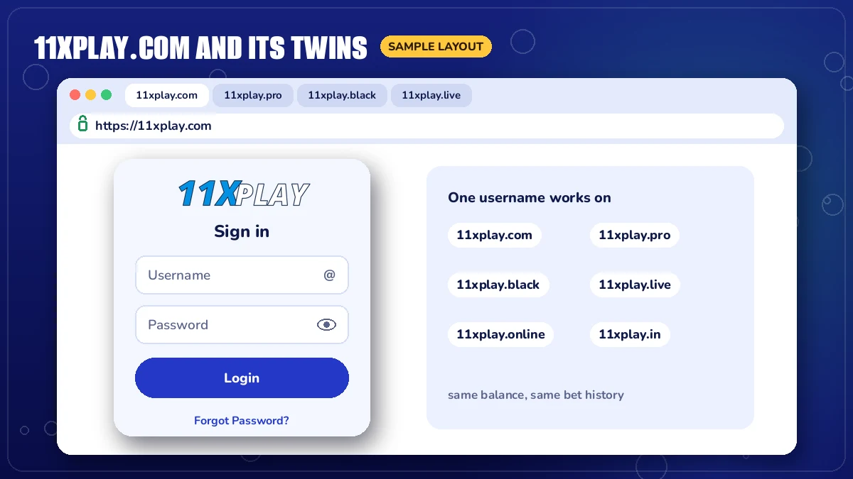11 x play com login screen mock with tabs for the .com, .pro, .black and .live addresses