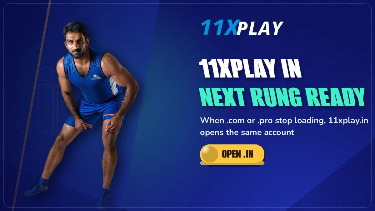 11xplay in backup address banner showing the same 11xPlay ID opening on the .in domain
