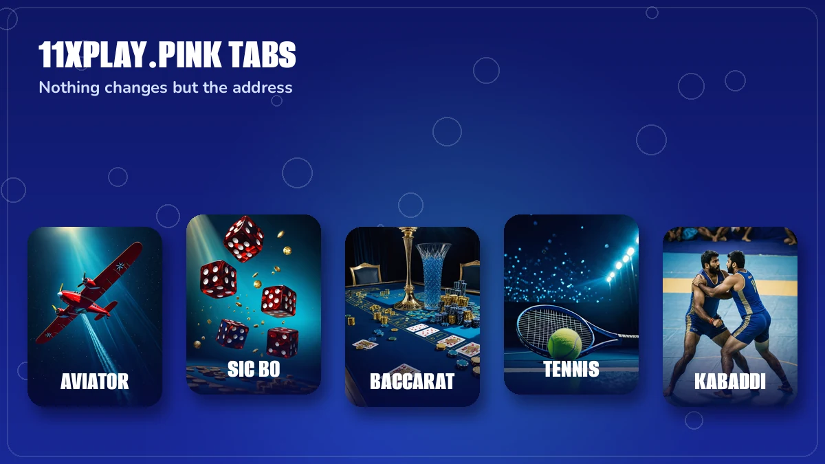 11xplay pink game card grid with cricket, Dragon Tiger and roulette tiles from the 11xPlay lobby